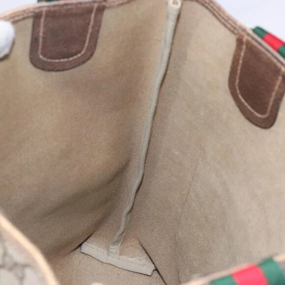 GUCCI GG Supreme Web Sherry Line Tote Bag PVC Beige Red 39 02 003 Auth 133158 - Picture 11 of 16